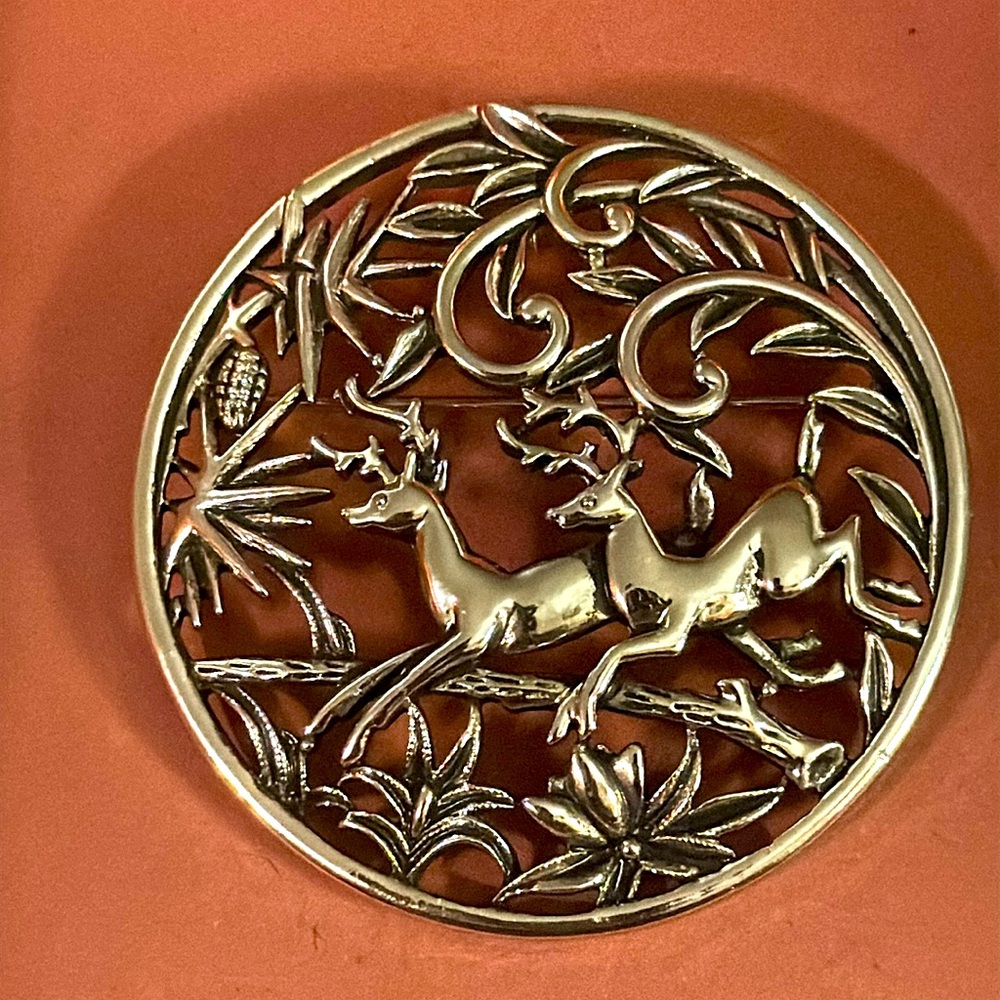 Vintage Sarah Coventry Reindeer Christmas Silvertone Brooch/Pendant